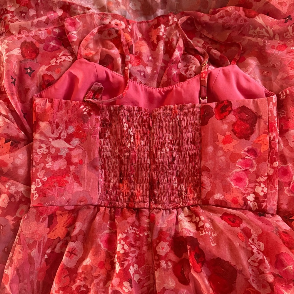 Hutch Anthropologie Pink Red Orange Floral Tiered Ruffle Maxi Dress NWOT - Picture 4 of 7